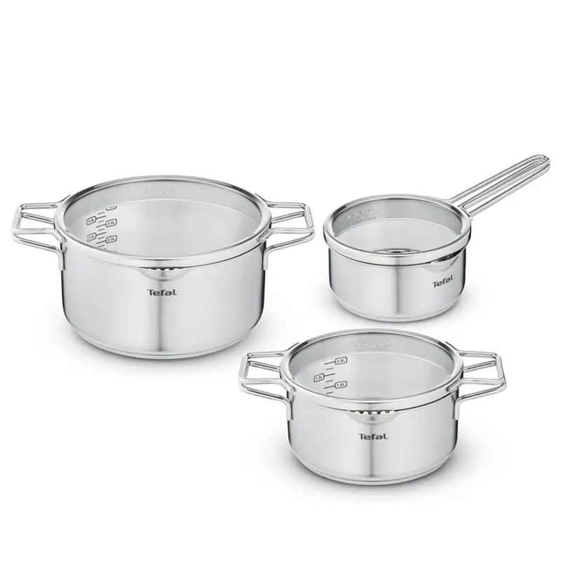 Tefal Nordica Grydesæt 3 Dele Med Låg Uden Belægning